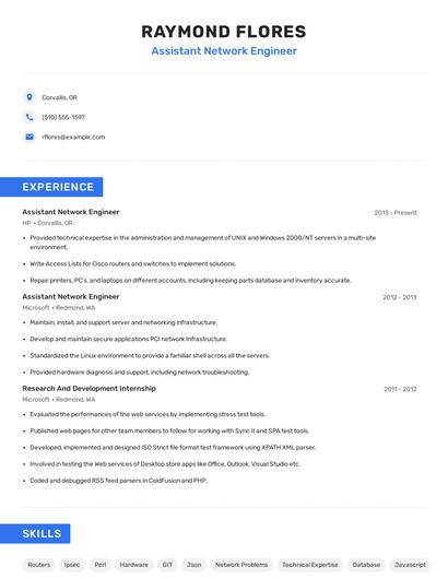 Assistant Network Engineer Resume