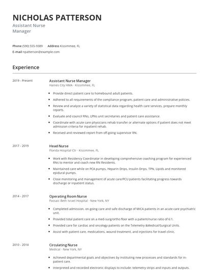 Assistant Nurse Manager Resume