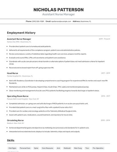 Assistant Nurse Manager Resume
