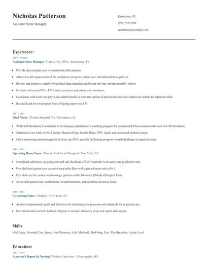 Assistant Nurse Manager Resume