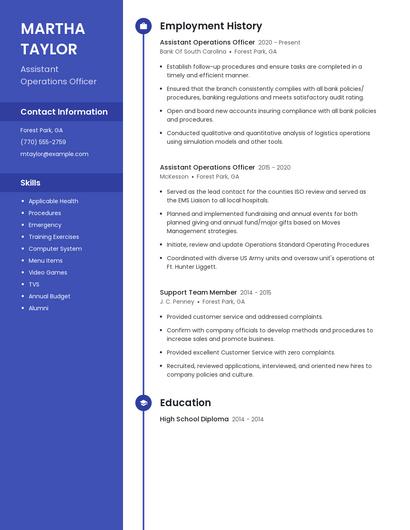 Assistant Operations Officer Resume