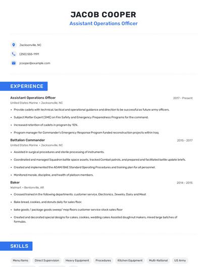 Assistant Operations Officer Resume