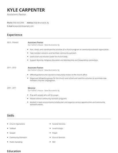 Assistant Pastor Resume