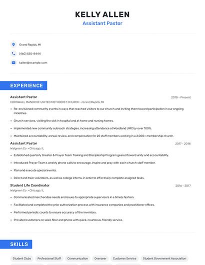 Assistant Pastor Resume