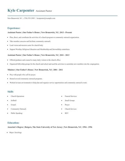 Assistant Pastor Resume