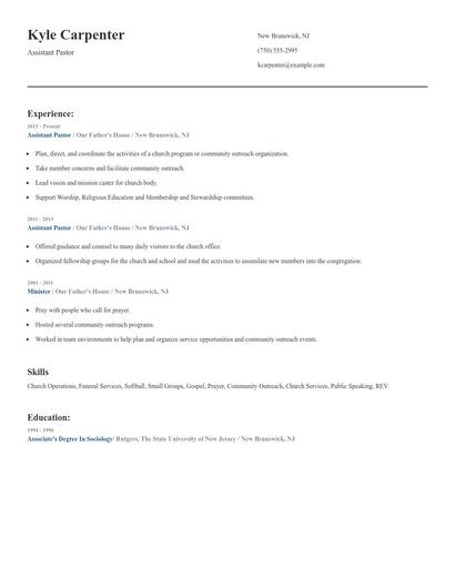 Assistant Pastor Resume