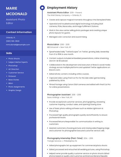 Assistant Photo Editor Resume