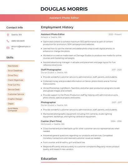 Assistant Photo Editor Resume