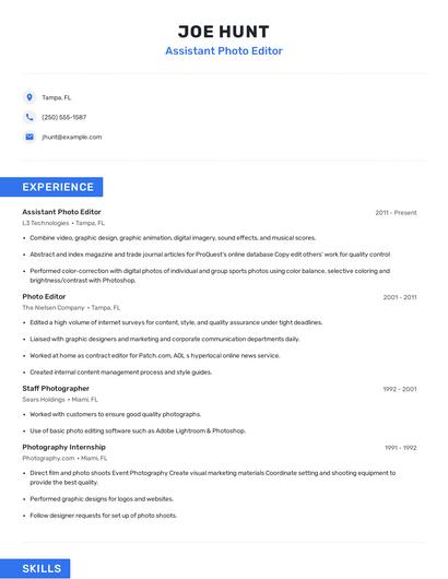 Assistant Photo Editor Resume