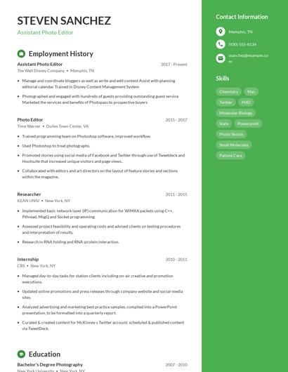 Assistant Photo Editor Resume
