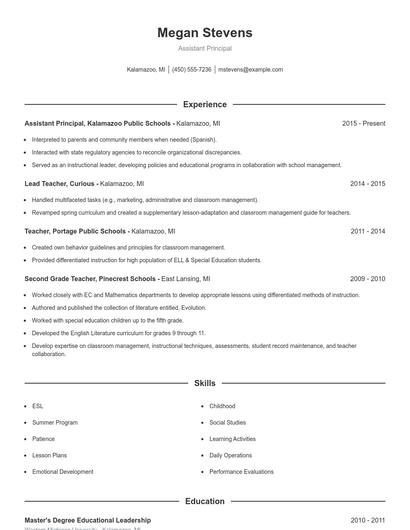 Assistant Principal Resume