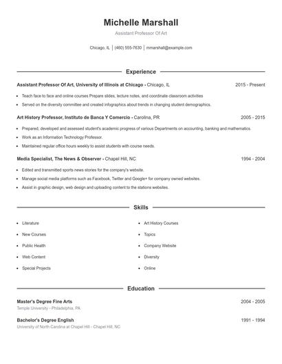 Assistant Professor Of Art Resume