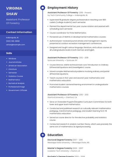 Assistant Professor Of Forestry Resume