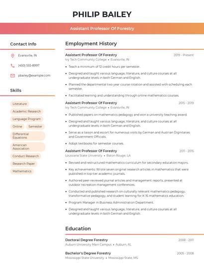 Assistant Professor Of Forestry Resume