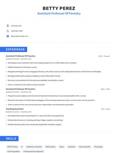 Assistant Professor Of Forestry Resume