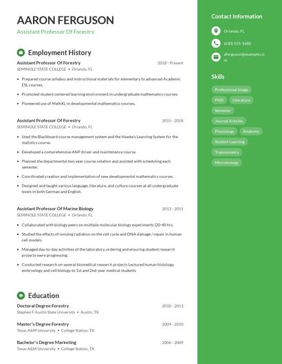 Assistant Professor Of Forestry Resume