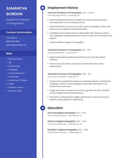 Assistant Professor Of Geography Resume