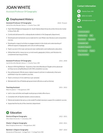 Assistant Professor Of Geography Resume