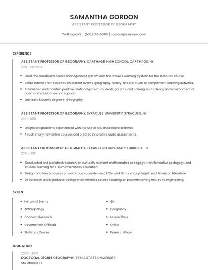 Assistant Professor Of Geography Resume