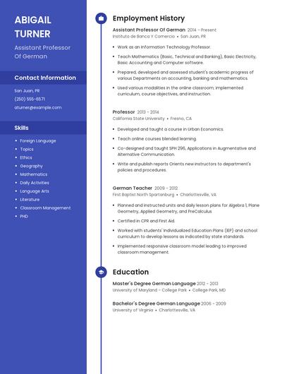 Assistant Professor Of German Resume