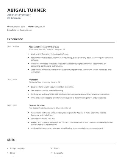Assistant Professor Of German Resume