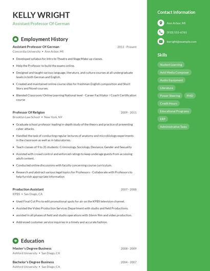 Assistant Professor Of German Resume
