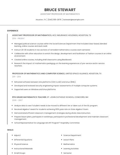 Assistant Professor Of Mathematics Resume