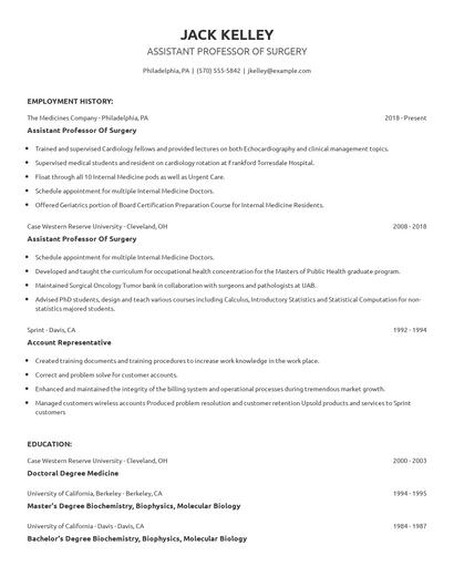 Assistant Professor Of Surgery Resume