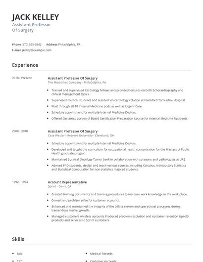 Assistant Professor Of Surgery Resume