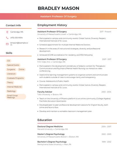 Assistant Professor Of Surgery Resume