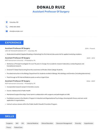 Assistant Professor Of Surgery Resume