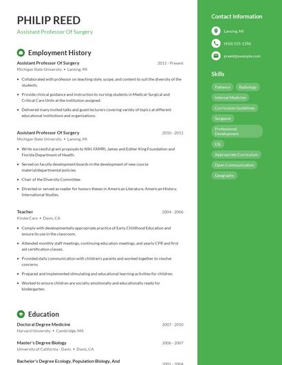 Assistant Professor Of Surgery Resume