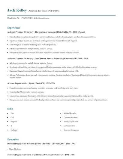 Assistant Professor Of Surgery Resume