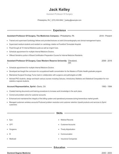 Assistant Professor Of Surgery Resume