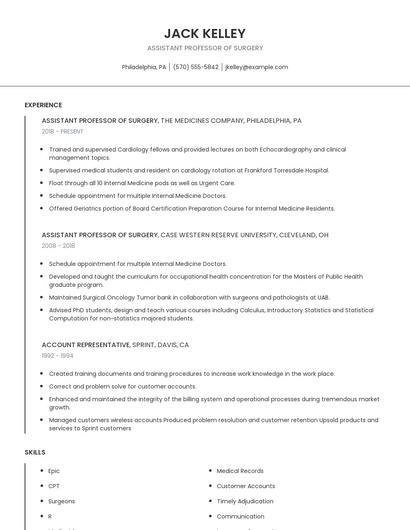 Assistant Professor Of Surgery Resume