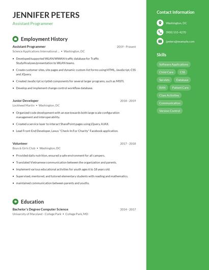 Assistant Programmer Resume