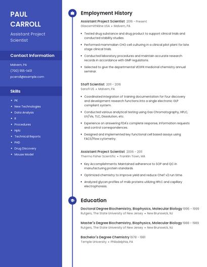 Assistant Project Scientist Resume