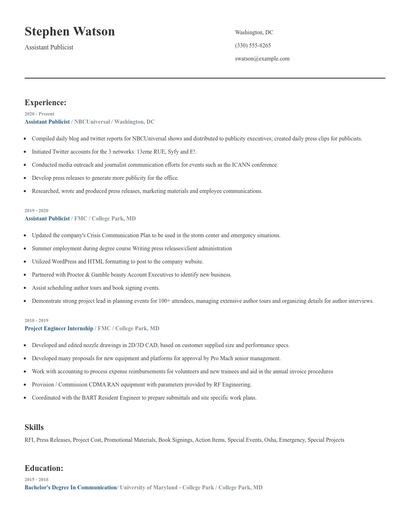 Assistant Publicist Resume