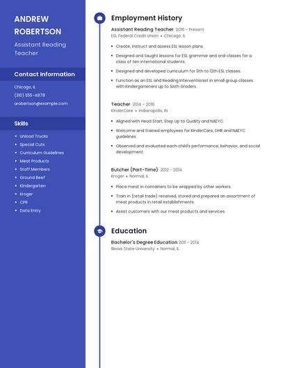 Assistant Reading Teacher Resume