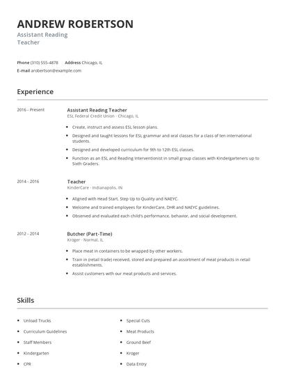 Assistant Reading Teacher Resume