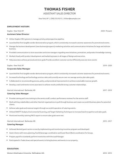 Assistant Sales Director Resume