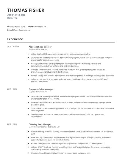 Assistant Sales Director Resume