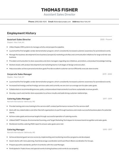 Assistant Sales Director Resume