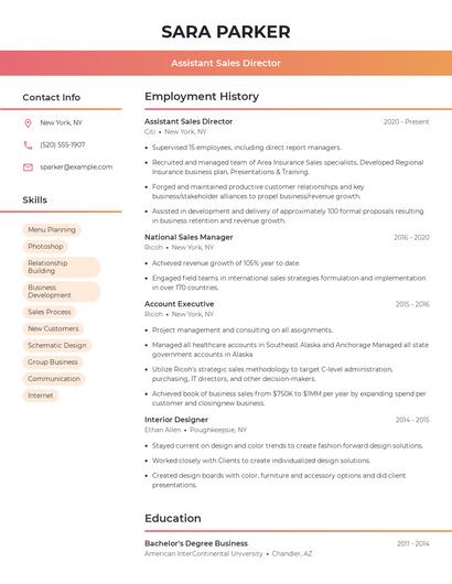 Assistant Sales Director Resume