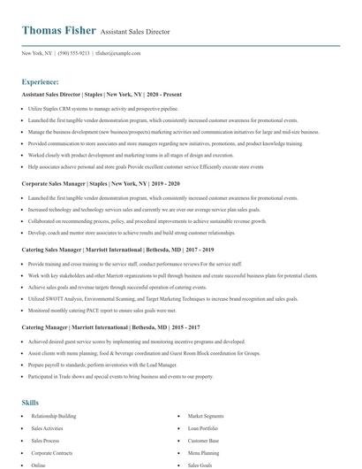 Assistant Sales Director Resume