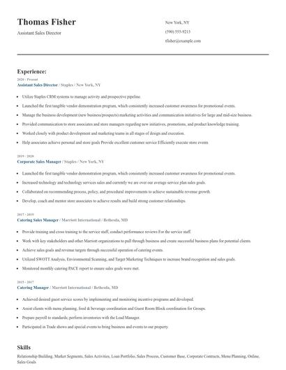 Assistant Sales Director Resume
