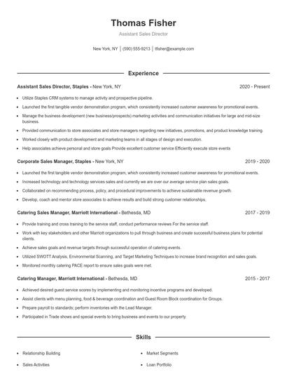 Assistant Sales Director Resume