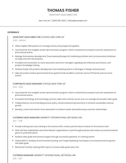 Assistant Sales Director Resume