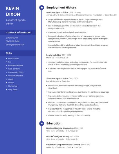 Assistant Sports Editor Resume