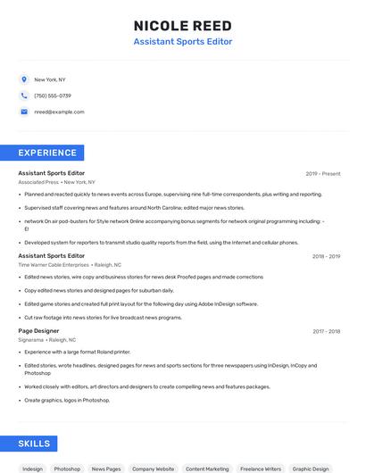 Assistant Sports Editor Resume
